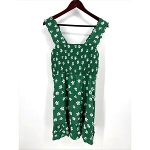 NEW Les Serein Savannah Smocked Dress Green Floral Short‎ Ruffle Size US Large